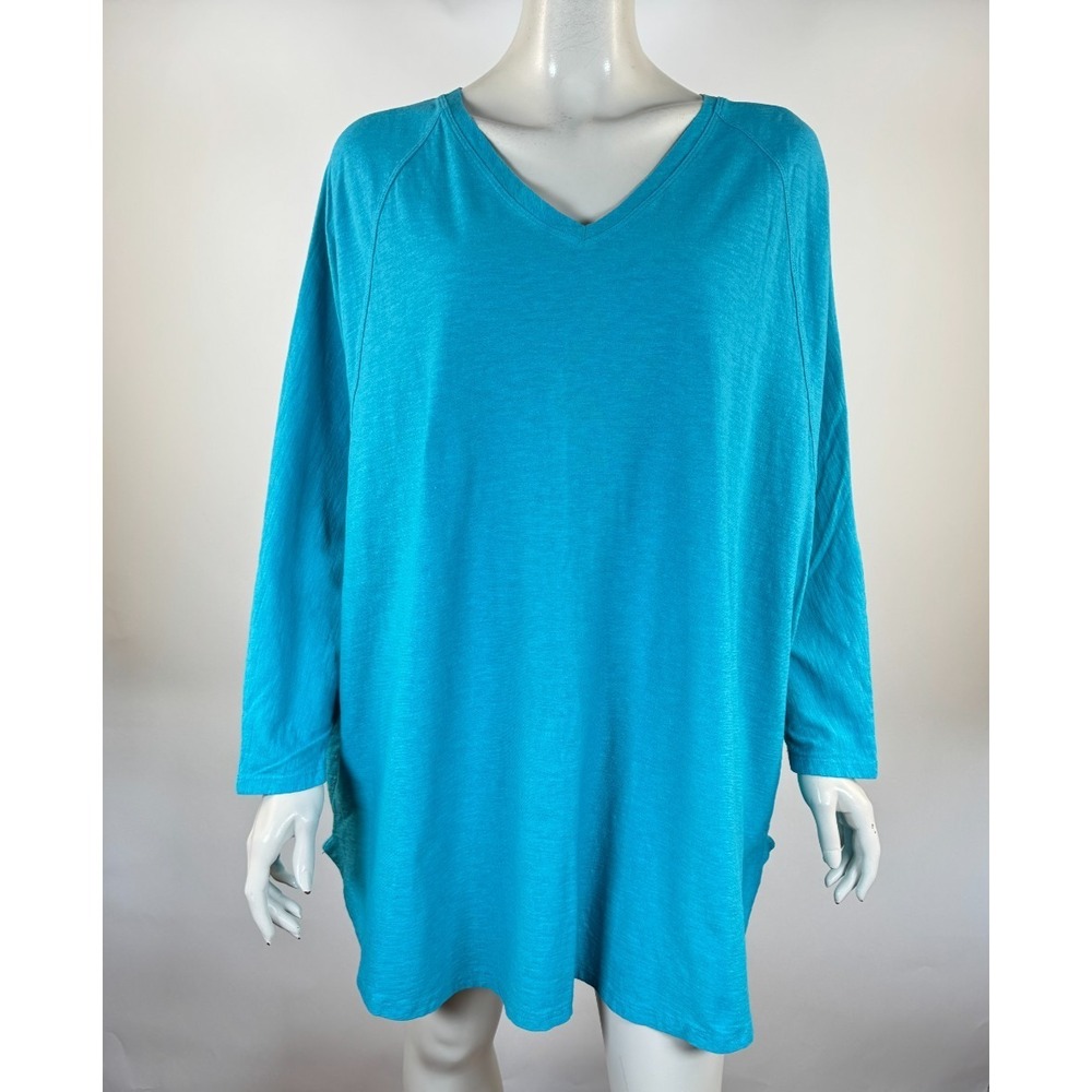 Cut Loose Oversized Tunic Top Women‎ OS NWOT Long Sleeve V-neck Cotton Linen